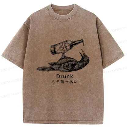 Tokyo-Tiger Drinking Crow Washed T-Shirt