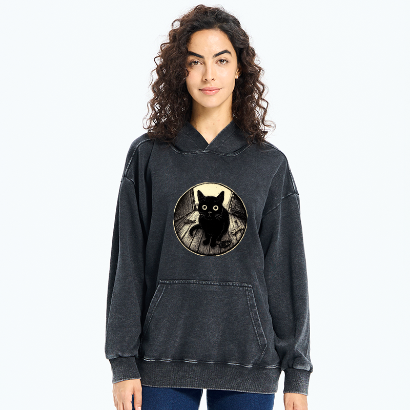Tokyo-Tiger Waiting Black Cat Washed Hoodie