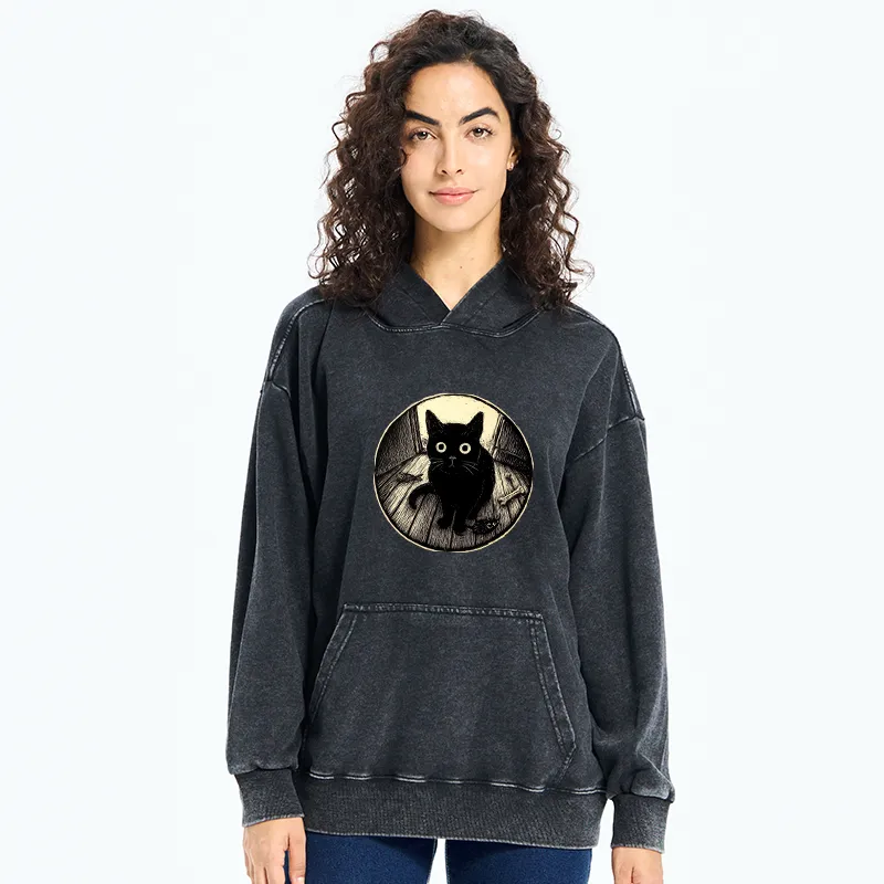 Tokyo-Tiger Waiting Black Cat Washed Hoodie