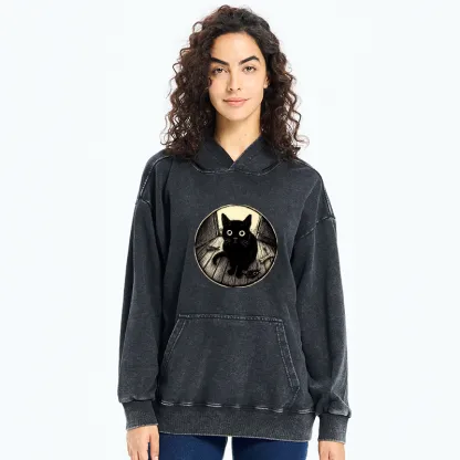 Tokyo-Tiger Waiting Black Cat Washed Hoodie