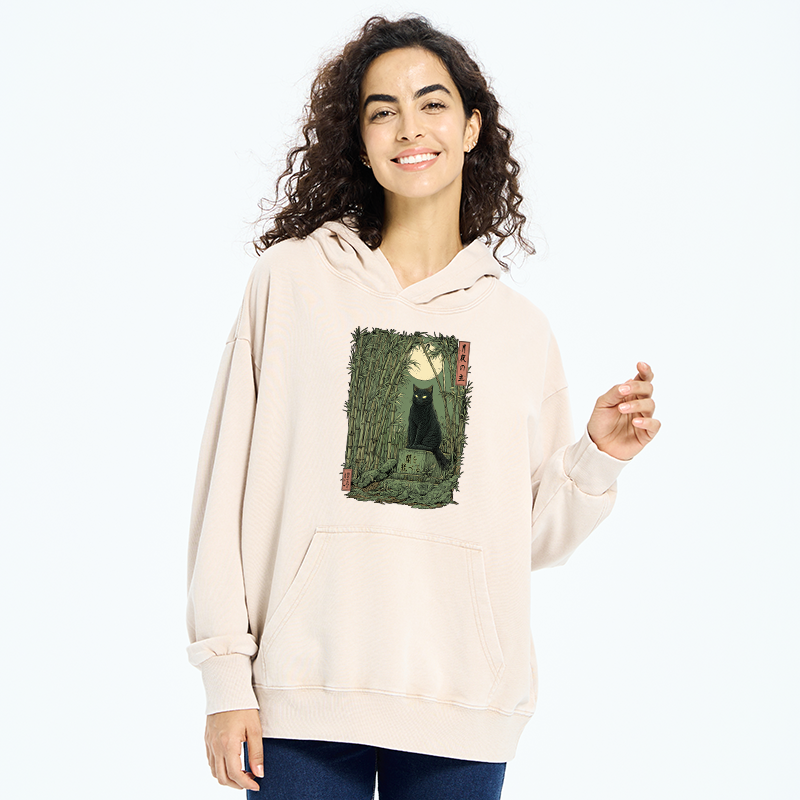 Tokyo-Tiger Black Cat In The Bamboo Forest Washed Hoodie