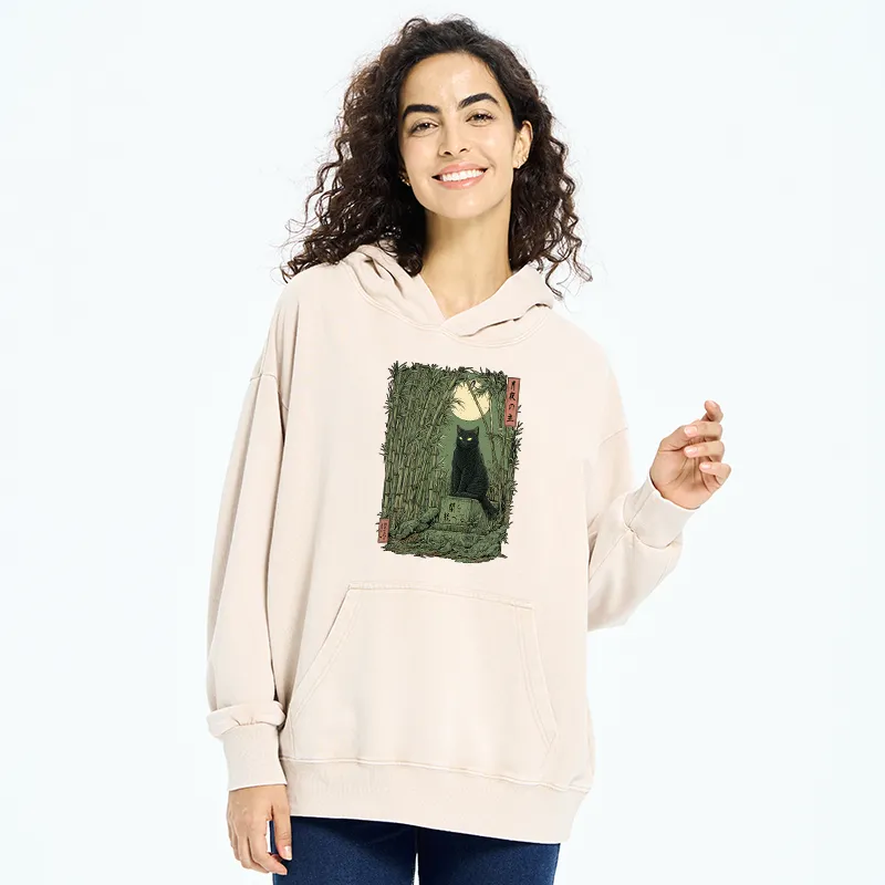 Tokyo-Tiger Black Cat In The Bamboo Forest Washed Hoodie