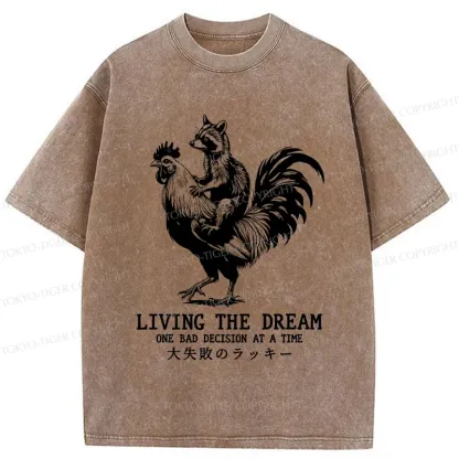 Tokyo-Tiger Raccoon Riding A Chicken Washed T-Shirt