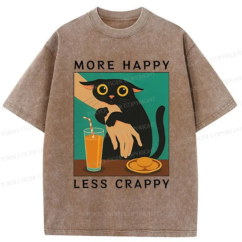 Tokyo-Tiger Cat Hugging Person Washed T-Shirt