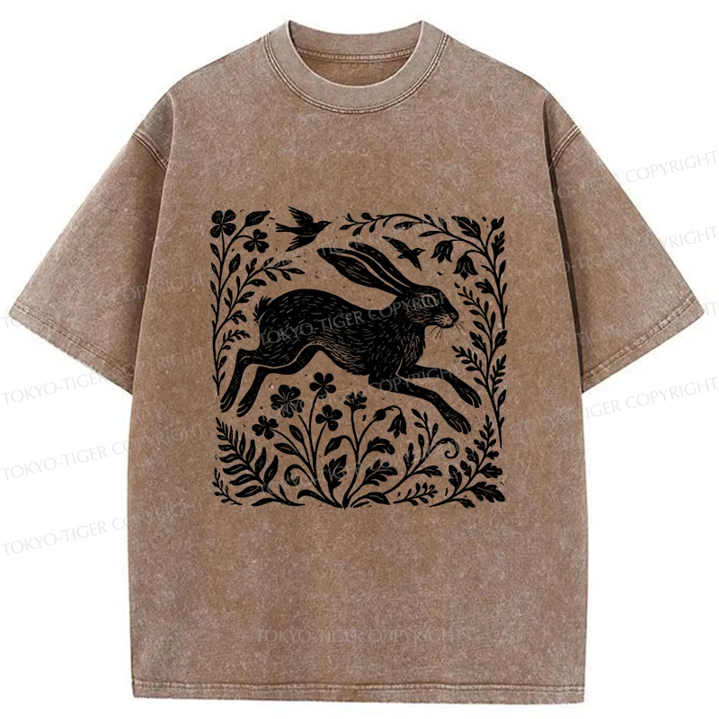 Tokyo-Tiger Woodcut Rabbit Washed T-Shirt