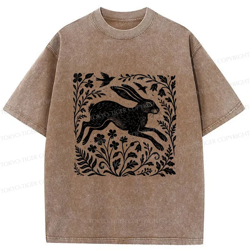 Tokyo-Tiger Woodcut Rabbit Washed T-Shirt