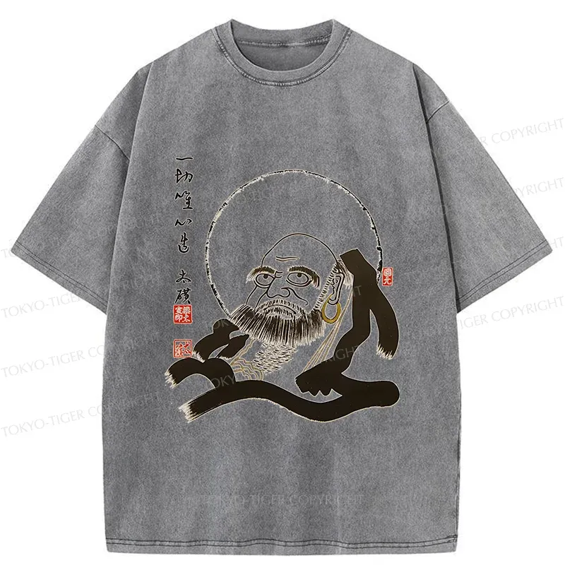 Tokyo-Tiger Funny Buddha Washed T-Shirt