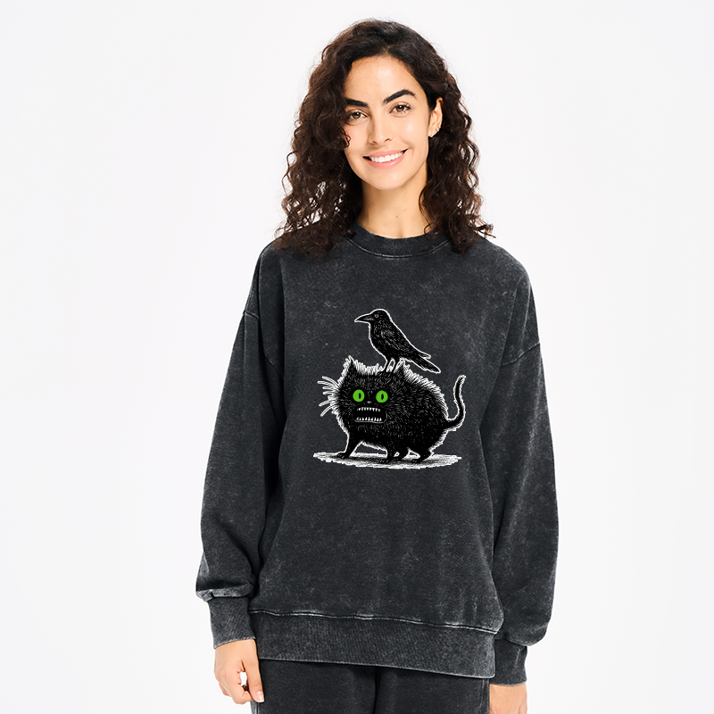 Tokyo-Tiger Crow And Black Cat Washed Sweatshirt