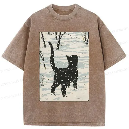 Tokyo-Tiger Cat In The Snow Washed T-Shirt