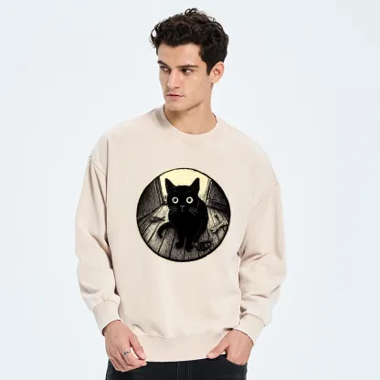 Tokyo-Tiger Waiting Black Cat Washed Sweatshirt