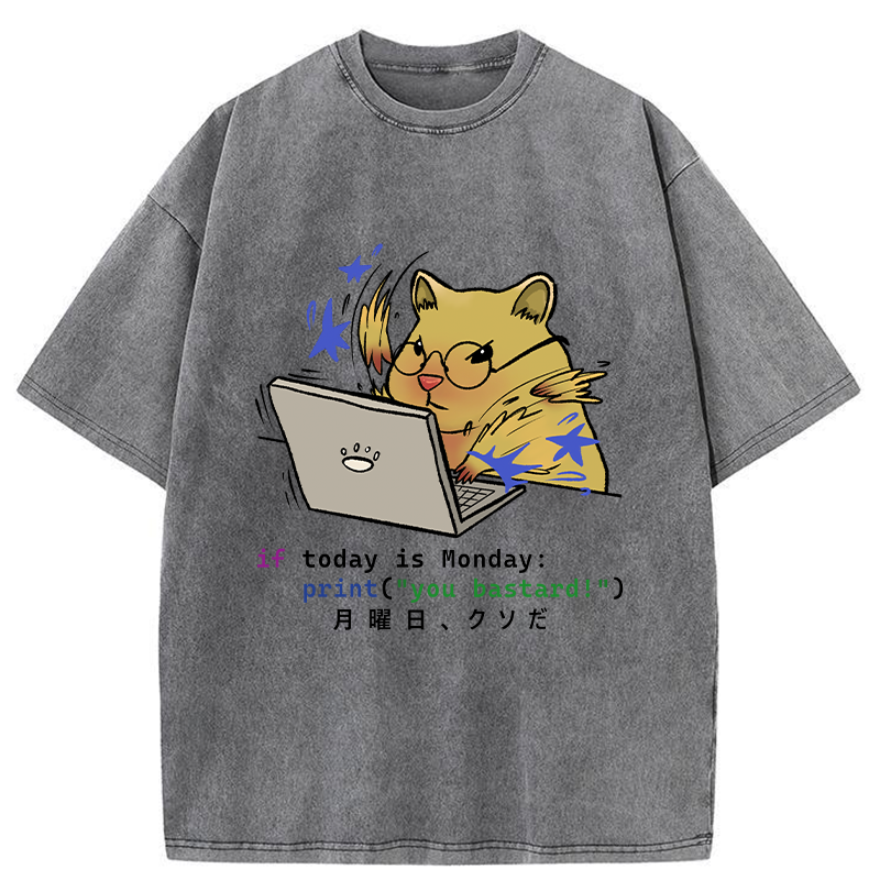 Tokyo-Tiger Funny Programmer Hamster Washed T-Shirt
