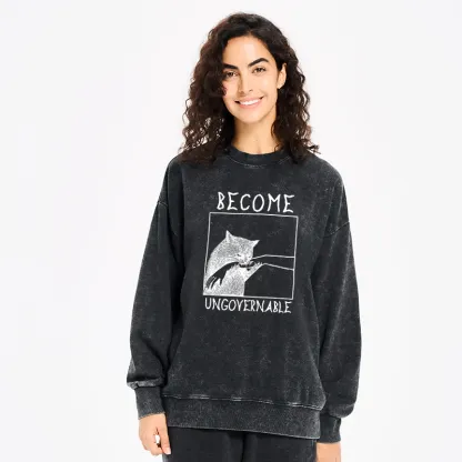 Tokyo-Tiger Cat Biting Arm Washed Sweatshirt