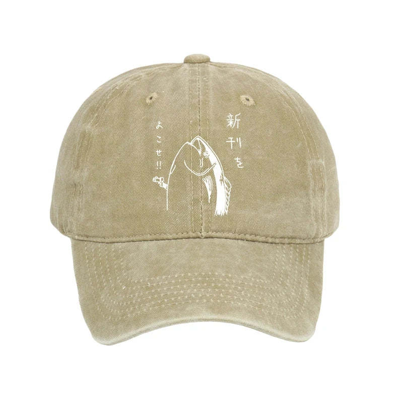 Tokyo-Tiger Japanese Fish Hold Up White Washed Cap