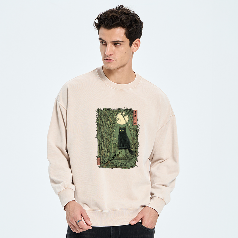 Tokyo-Tiger Black Cat In The Bamboo Forest Washed Sweatshirt