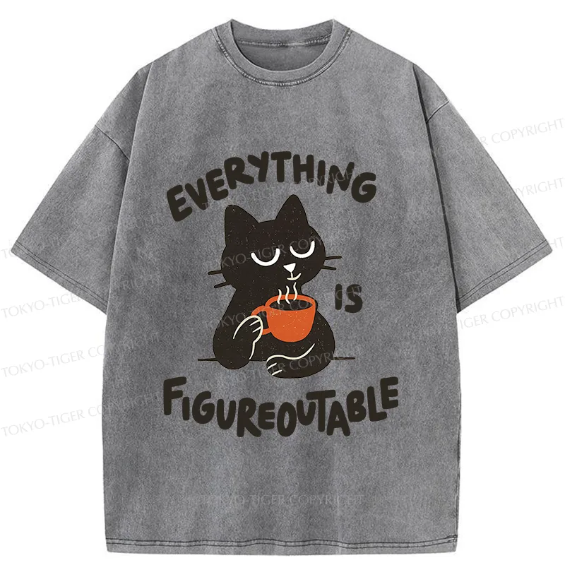 Tokyo-Tiger Cat Tasting Coffee Washed T-Shirt