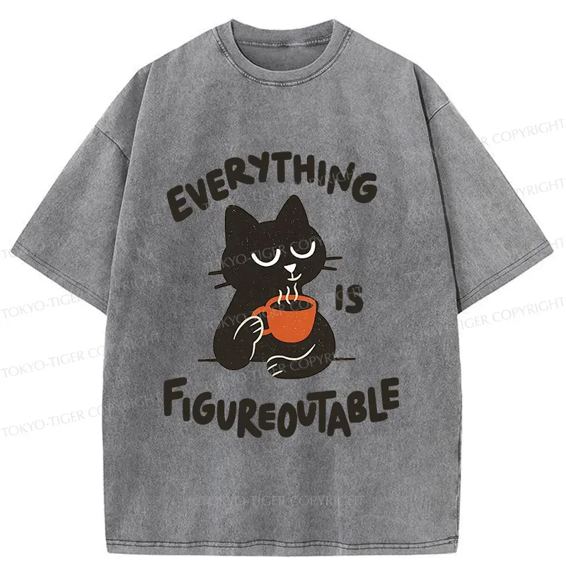 Tokyo-Tiger Cat Tasting Coffee Washed T-Shirt