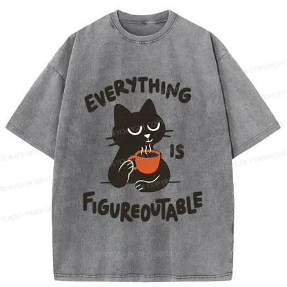 Tokyo-Tiger Cat Tasting Coffee Washed T-Shirt