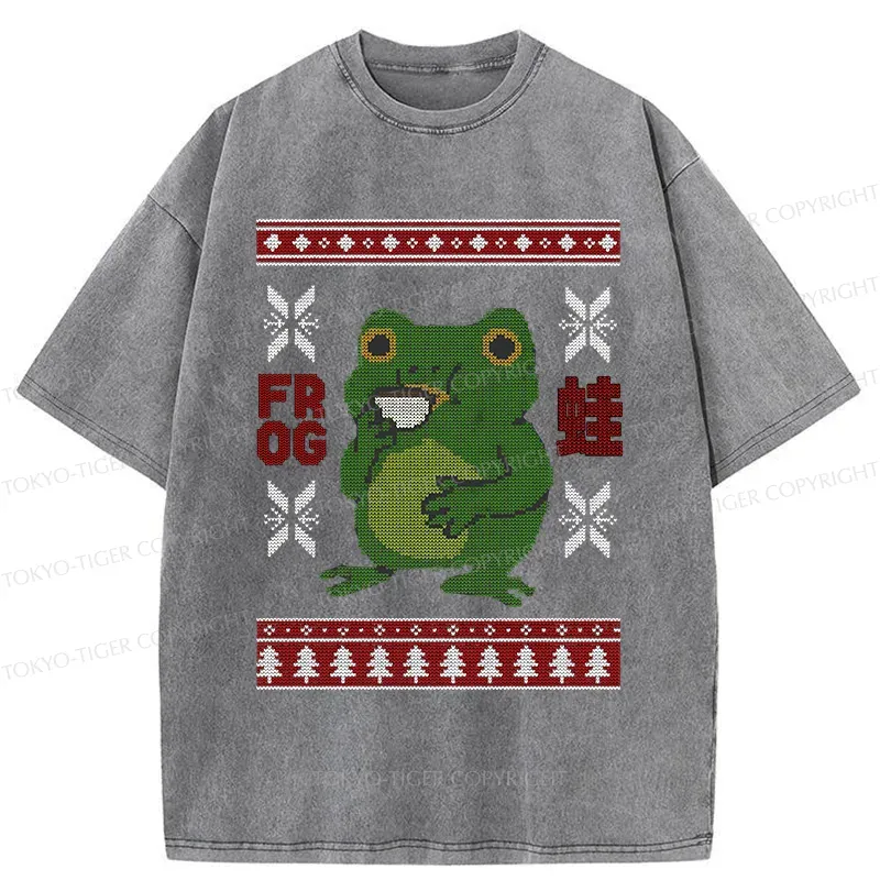 Tokyo-Tiger Frog Drinking Coffee Washed T-Shirt
