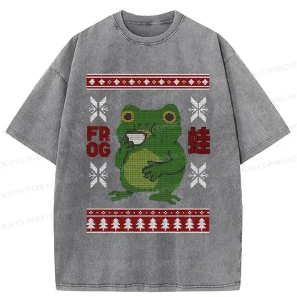 Tokyo-Tiger Frog Drinking Coffee Washed T-Shirt