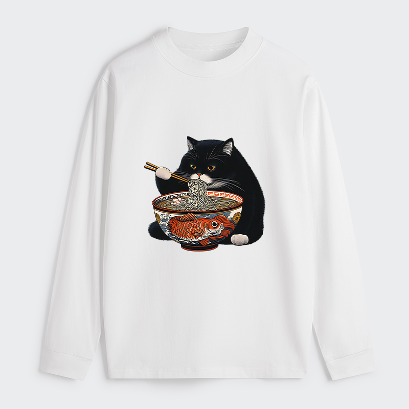 Tokyo-Tiger Fat Cat Eating Ramen Classic Long Sleeve T-Shirt