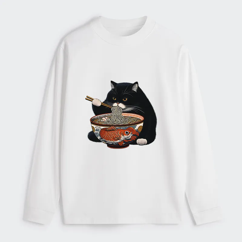 Tokyo-Tiger Fat Cat Eating Ramen Classic Long Sleeve T-Shirt