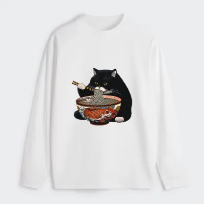 Tokyo-Tiger Fat Cat Eating Ramen Classic Long Sleeve T-Shirt