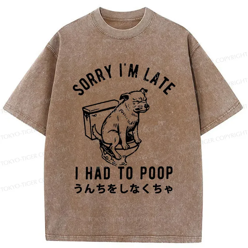 Tokyo-Tiger Dog Pooping Funny Washed T-Shirt Sale