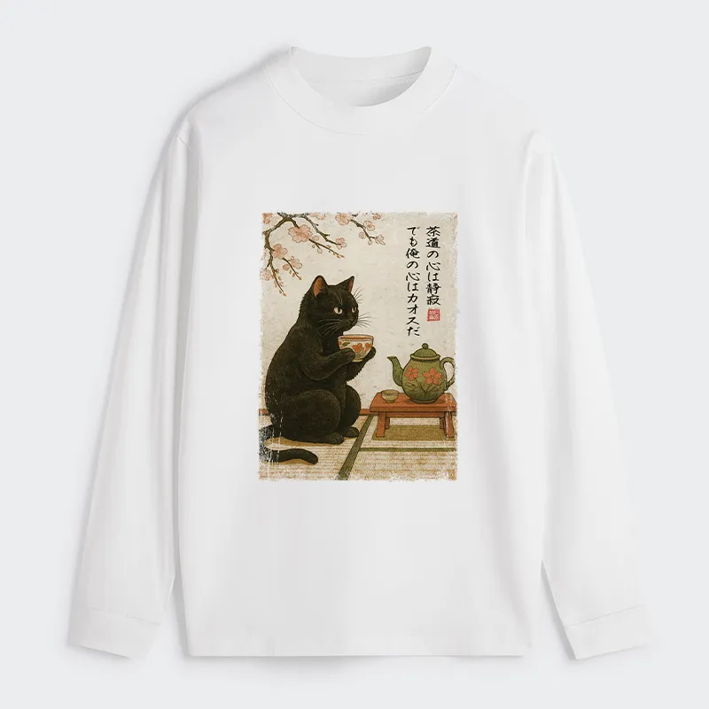 Tokyo-Tiger Tea Time With A Black Classic Long Sleeve T-Shirt