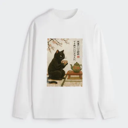 Tokyo-Tiger Tea Time With A Black Classic Long Sleeve T-Shirt