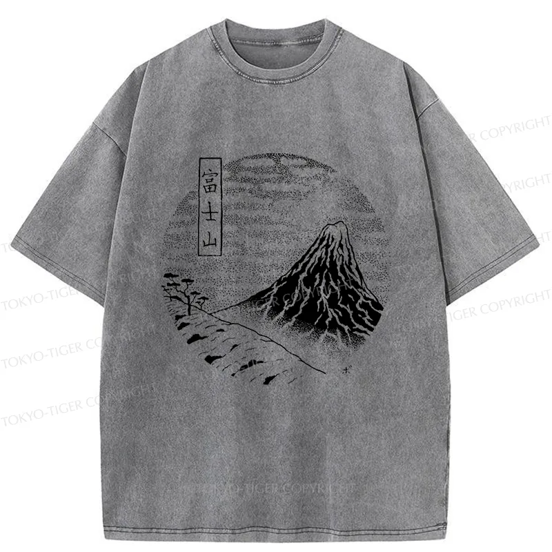 Tokyo-Tiger Mount Fuji Painting Washed T-Shirt