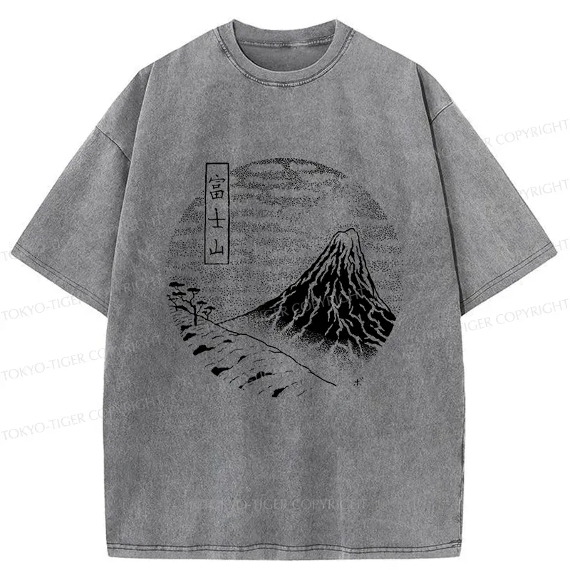 Tokyo-Tiger Mount Fuji Painting Washed T-Shirt