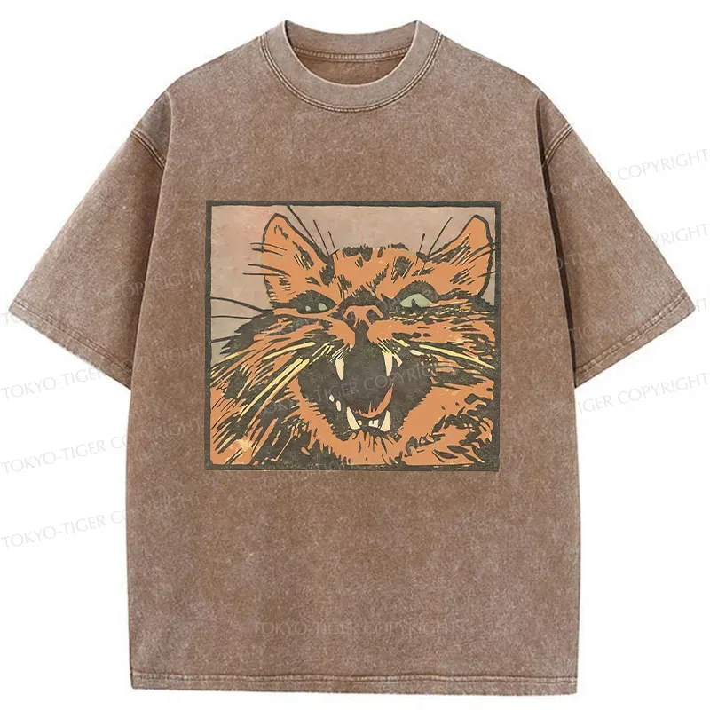 Tokyo-Tiger Roaring Cat Washed T-Shirt Sale