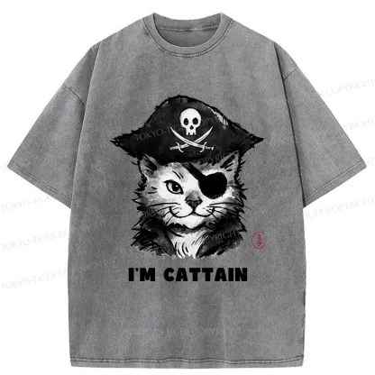 Tokyo-Tiger Pirate Cat Japan Washed T-Shirt