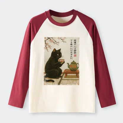 Tokyo-Tiger Tea Time With A Black Cat long sleeve T-shirt