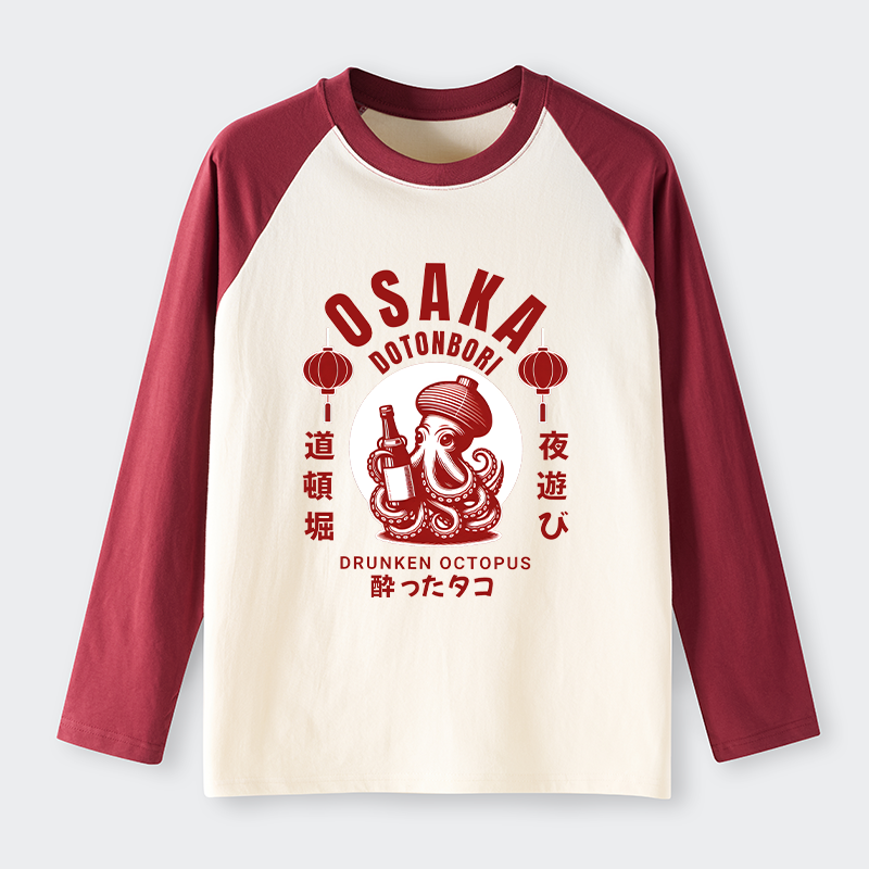 Tokyo-Tiger Retro Osaka Octopus Raglan Long Sleeve T-shirt
