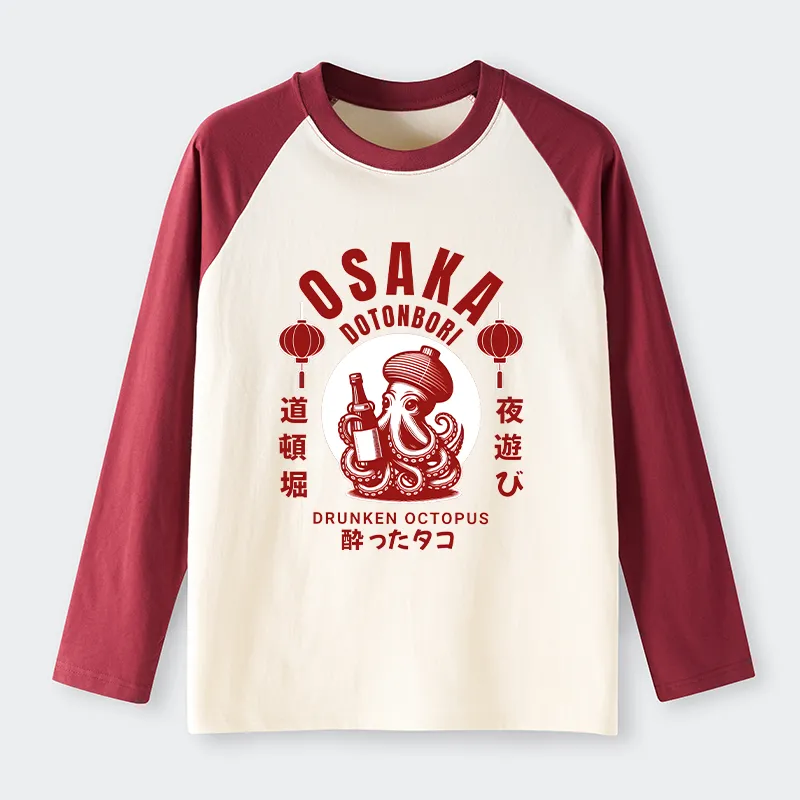 Tokyo-Tiger Retro Osaka Octopus Raglan Long Sleeve T-shirt