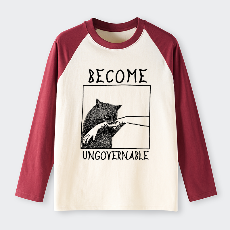 Tokyo-Tiger Cat Biting Arm Raglan Long Sleeve T-shirt