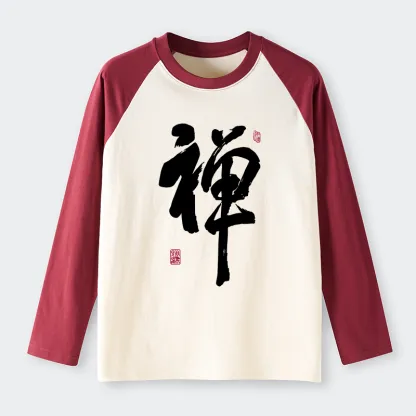 Tokyo-Tiger Japanese Zen Kanji Raglan Long Sleeve T-shirt