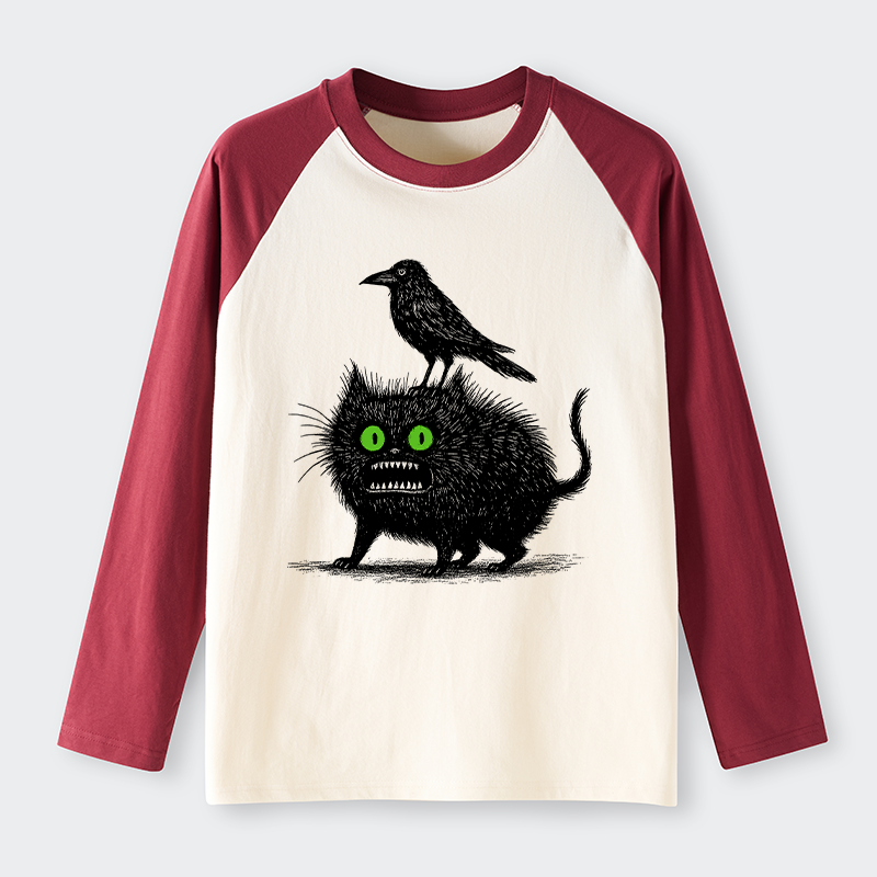 Tokyo-Tiger Crow And Black Cat Raglan Long Sleeve T-shirt
