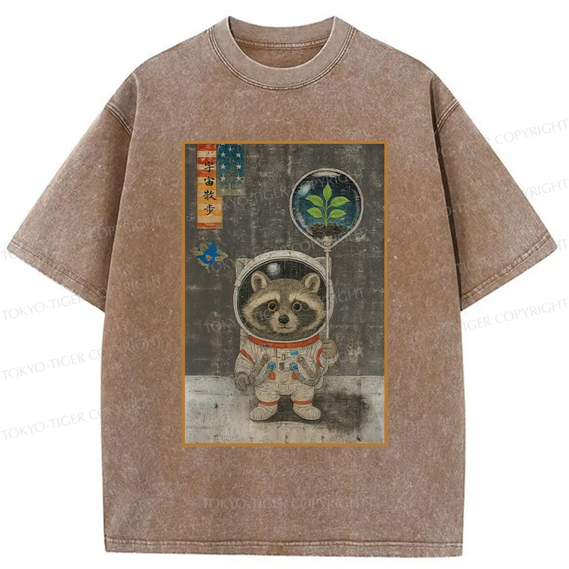 Tokyo-Tiger Astronaut Raccoon Washed T-Shirt
