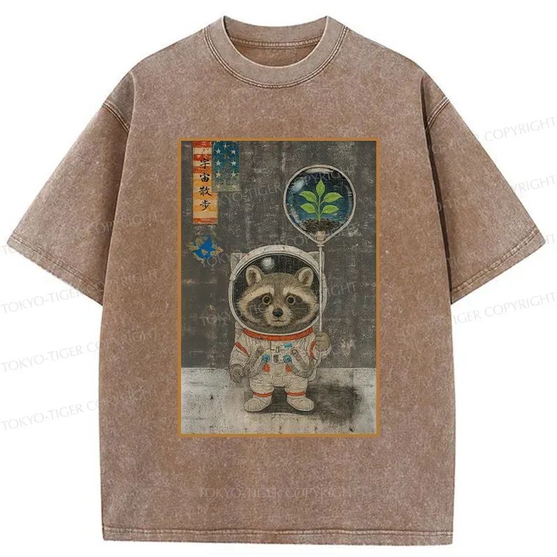 Tokyo-Tiger Astronaut Raccoon Washed T-Shirt