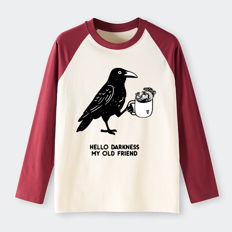 Tokyo-Tiger Crow Drinking Black Coffee Funny Raglan Long Sleeve T-shirt