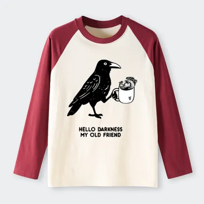 Tokyo-Tiger Crow Drinking Black Coffee Funny Raglan Long Sleeve T-shirt