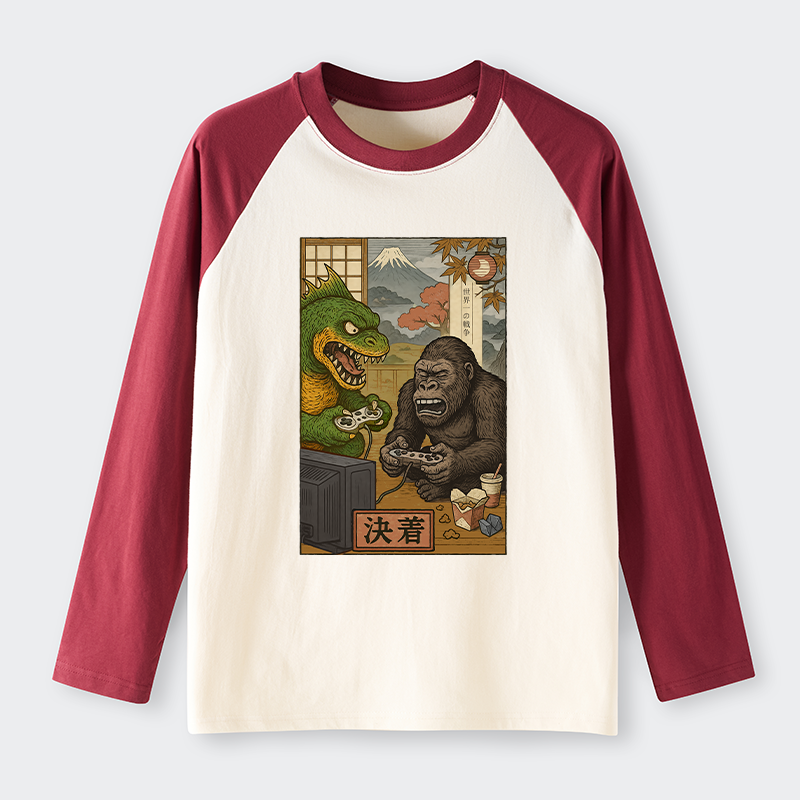 Tokyo-Tiger Monsters Play Games Raglan Long Sleeve T-shirt