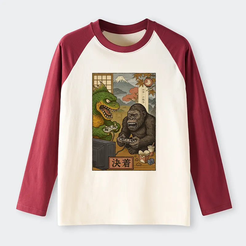 Tokyo-Tiger Monsters Play Games Raglan Long Sleeve T-shirt