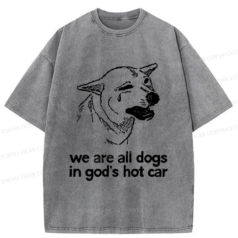 Tokyo-Tiger Sad Dog Funny Washed T-Shirt