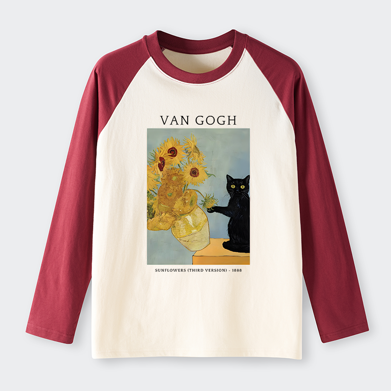 Tokyo-Tiger Black Cat With Sunflowers Raglan Long Sleeve T-shirt