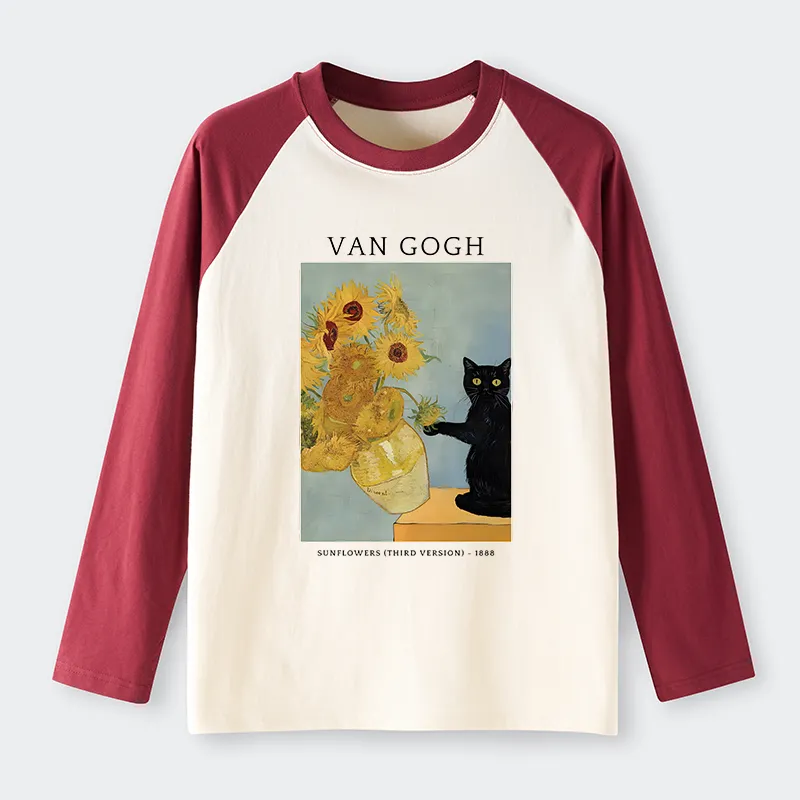 Tokyo-Tiger Black Cat With Sunflowers Raglan Long Sleeve T-shirt