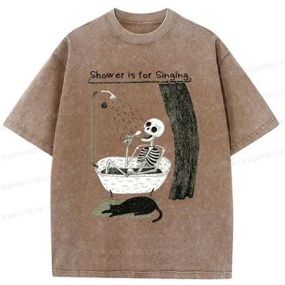 Tokyo-Tiger Singing Skeleton Washed T-Shirt