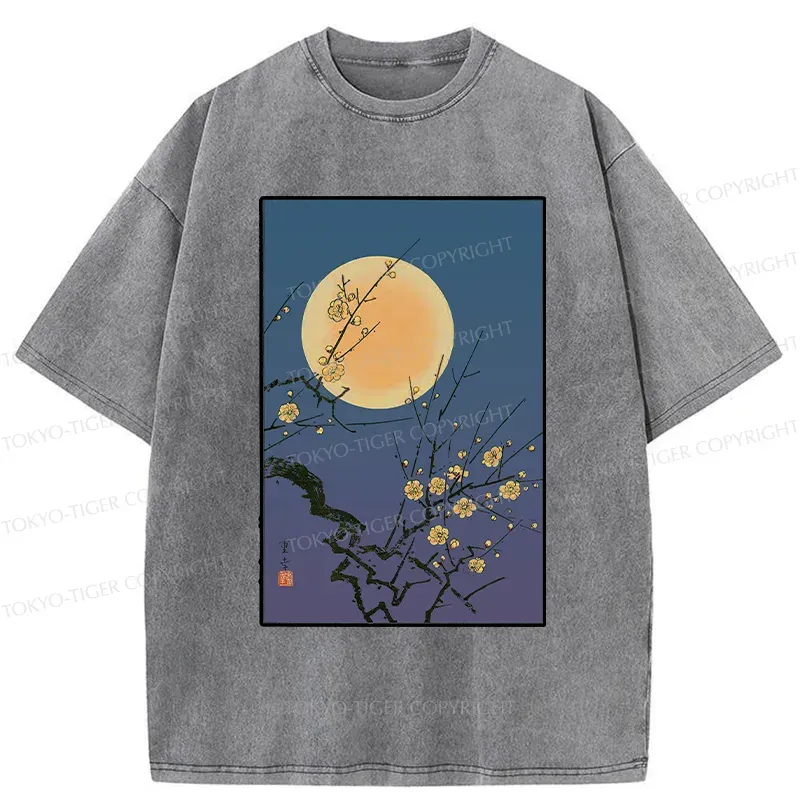Tokyo-Tiger Vintage Moon Painting Washed T-Shirt